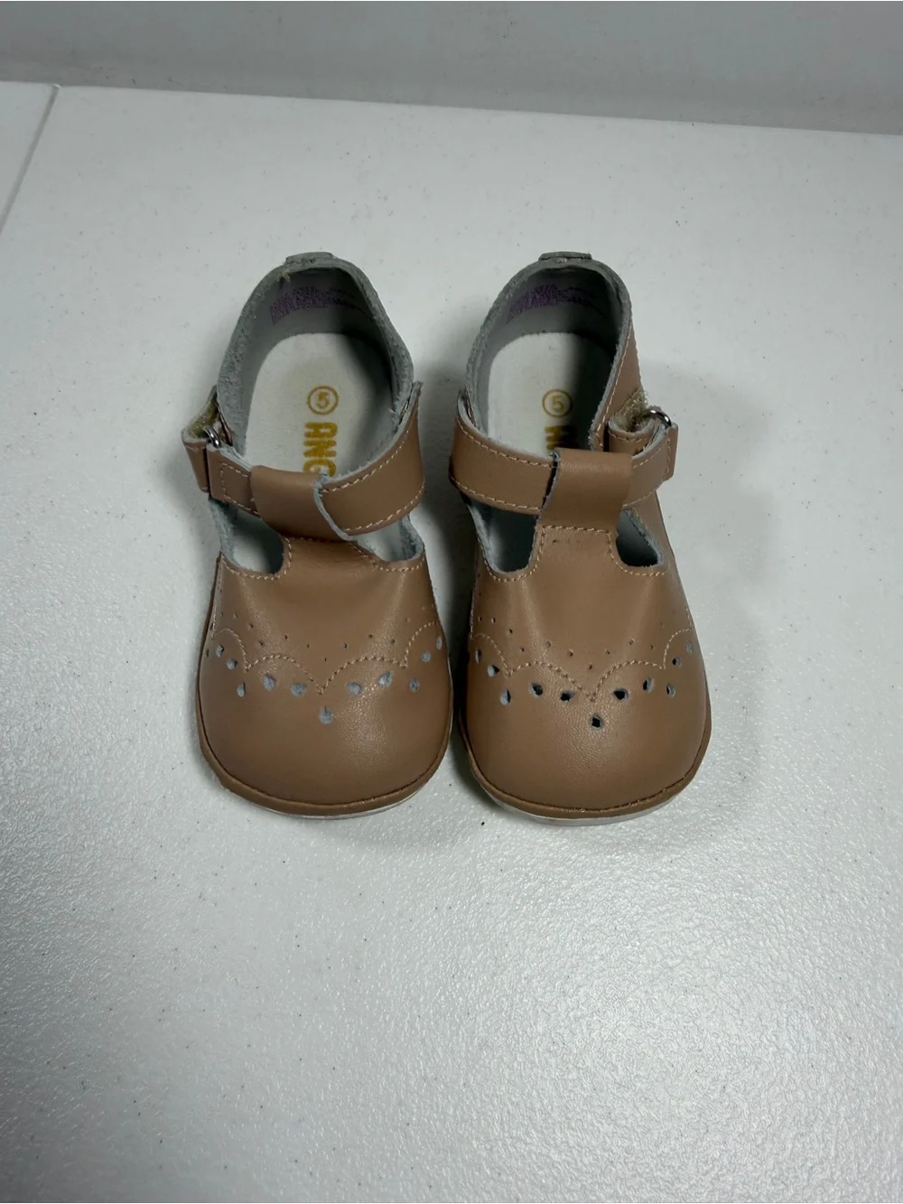 Angel Kids T-Strap Mary Jane Shoes - Tan size 5